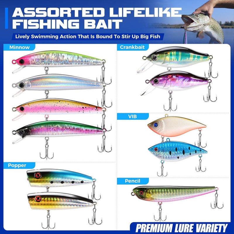 PLUSINNO Fishing Lures Fishing Tackle Box Fishing Gifts for Men, Bass, Trout Fishing Accessories Kit for Saltwater & Freshwater Fishing Gear Including Topwater Lures, Hooks, Spinnerbaits - Image 3